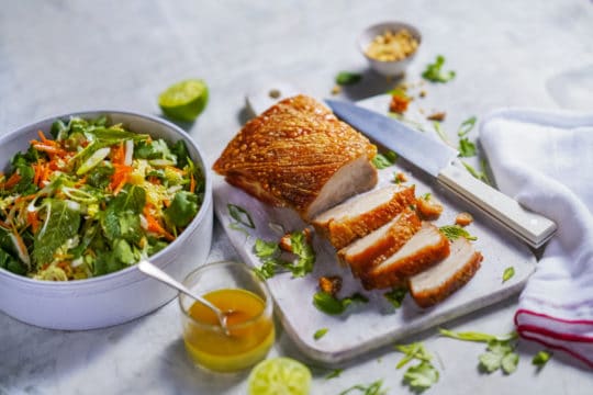 Pork belly with crunchy asian salad